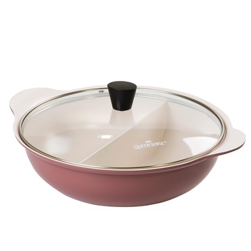 QUEEN SENSE 陶瓷塗層鴛鴦鍋 電磁爐適用 紫紅色  28cm  1個