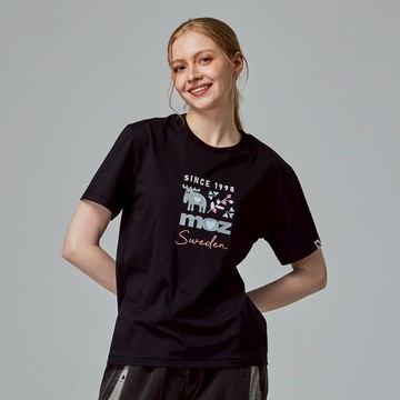 moz瑞典 駝鹿 藝術花園 舒適柔棉 100%純棉短T-經典黑(亞洲版)女款