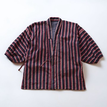 野良著 藍染 條紋圖案 木綿 手縫 昭和初期 東北 日本古著 羽織 | 手作、改造素材