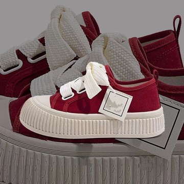 🔥台灣出貨🔥帆布鞋女餅幹大頭小衆女鞋百搭小白鞋厚底休閒運動闆鞋子老爹鞋 厚底