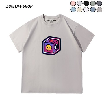 潮流方塊圖案 純棉短T 男女上衣 寬鬆oversize 嘻哈潮T 休閒百搭短袖 情侶裝 學生穿搭