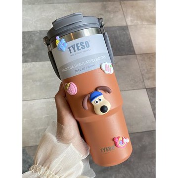 大容量不銹鋼咖啡杯保溫杯雙飲吸管水杯女高顏值保冷車載杯子男士