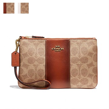 COACH大款LOGO配皮手拿包F32445(現貨+預購)    ｜母檔限時折$1300★滿$6800贈LAMCOME絕對完美唇膏(日進口 精巧版)【APP下單回饋9%】