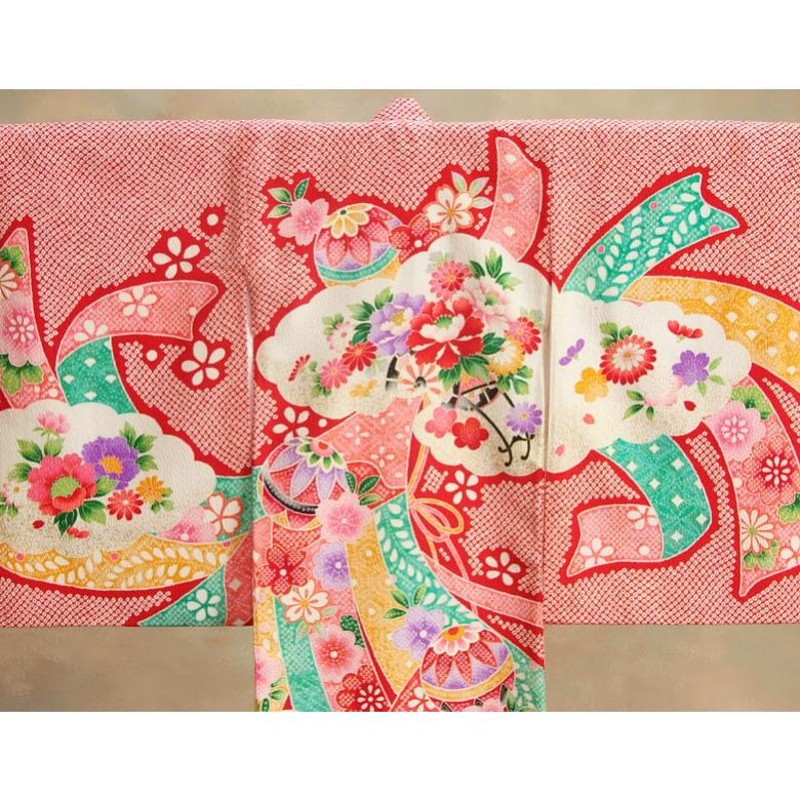 お宮参り 産着 女児 正絹 のしめ 綸子 疋田鹿子柄 金刺繍 NO38507 行事