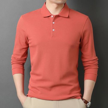 彩文羊男士t恤翻領長袖打底衫上衣高端POLO衫灰色純棉體桖衣服男