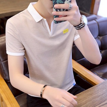 新款v領polo衫男士t恤男裝短袖翻領夏裝潮流帶領夏季體恤衫