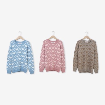 【CUMAR】親膚愛心小熊絨毛針織上衣 藍 粉 駝(魅力商品)