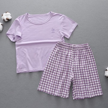 親子透氣涼爽短袖家居服套裝/空調服-兔子-紫色