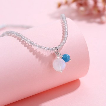 拉長石磷灰石月亮石925純銀手鏈 | 項鍊手鍊兩用月光石吊墜禮物