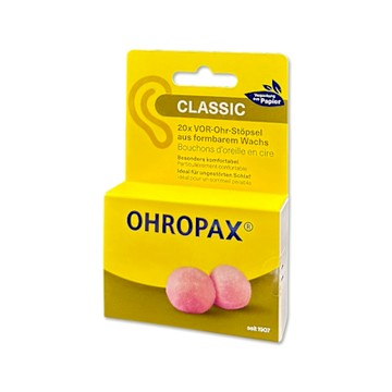 德國OHROPAX安耳悠-Classic蠟質柔軟溫塑型貼耳隔音耳塞10對/黃盒(SNR 21dB降噪規格,CE歐盟認證,靜音舒適保護聽力,凡士林親膚耳塞)