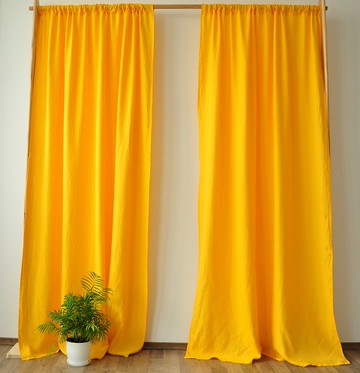 亮黃色常規和遮光麻窗簾 / 定制窗簾 / 2 個面板