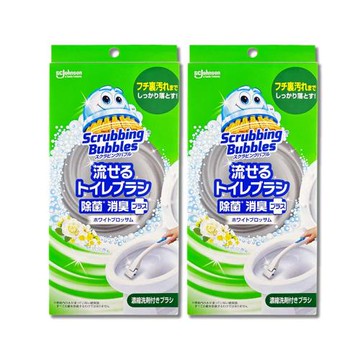 (2盒超值組)日本SC Johnson莊臣-免沾手拋棄式濃縮洗劑馬桶刷清潔組/盒-花香(灰)(刷柄2支+刷架2座+水溶性刷頭8入)