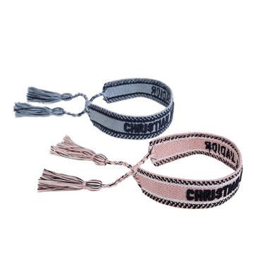 DIOR 迪奧新款Oblique字母圖案純棉編織手環 (灰色/粉紅)