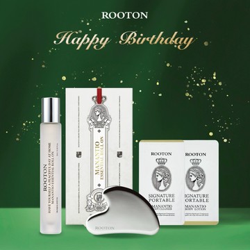 快速出貨【ROOTON】雙子座生日快樂！淨粹植潤滾珠按摩油9ml+淨粹植潤臉部刮痧板+沐浴膠5ml+身體乳5ml+甦活體驗盒(雙子座生日禮物)