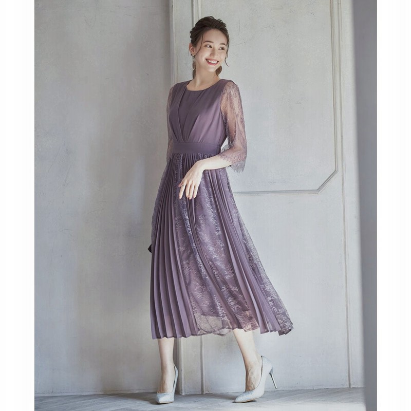 ドレスプラス Dress レースシフォンドッキングワンピース パーティードレス パープル 通販 Lineポイント最大1 0 Get Lineショッピング