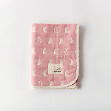 【日本fuwara六重紗小蓋毯、浴巾】粉色兔子小蓋毯