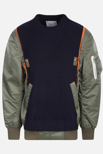 SACAI wool pullover with nylon inserts Man