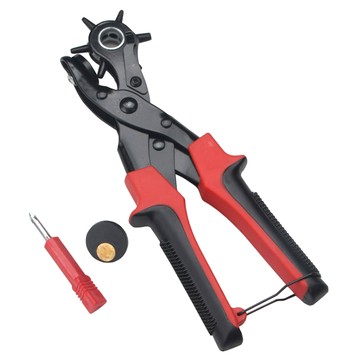 MONACO OLIVE 圓形6孔皮革打孔器，附帶螺絲刀  紅色  1入