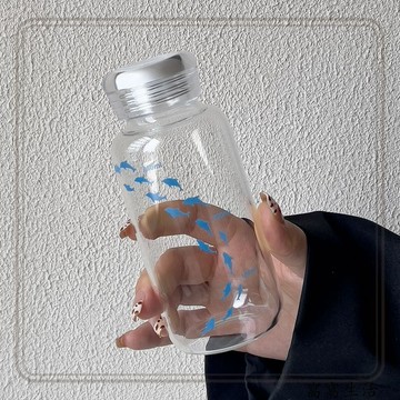 窩窩生活 ins風簡約高硼矽玻璃杯水杯大容量藍色魚群拿鐵咖啡杯果茶冷飲杯