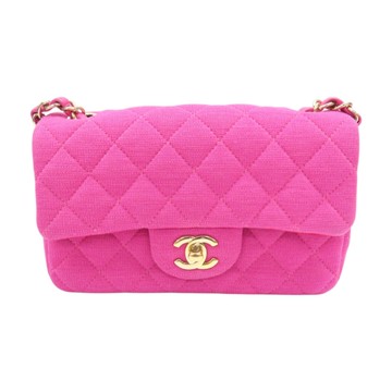 CHANEL 香奈兒 桃紅色 棉布 Mini Classic 20 鏈帶 肩背包 A69900 【二手名牌BRAND OFF】