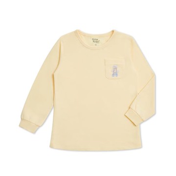 格紋比得黃色長袖圓領衫 (美麗諾羊毛布)