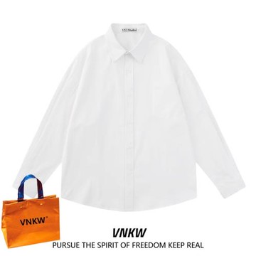 春秋季復古簡約純色長袖襯衫男女高街頭寬松百搭情侶休閑內搭襯衣