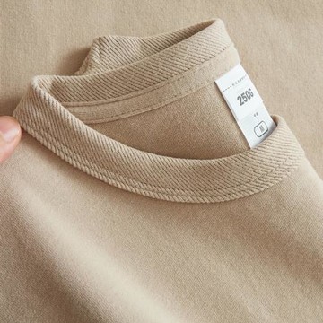 卡其250g重磅長絨棉美式小領口T恤短袖純色磨毛工藝阿美咔嘰男夏