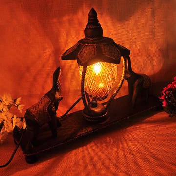 泰式手工雕花雙象復古臺燈泰式燈飾酒店餐廳家居燈飾仿古創意臺燈1入