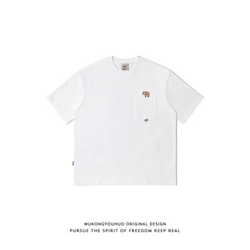 悟空有貨夏季重磅雙紗刺繡圓領短袖T恤男女潮牌寬松情侶純棉體恤