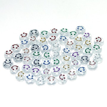 飾品配件6*10 透明彩色亞克力笑臉珠凸笑臉圓形扁珠子9