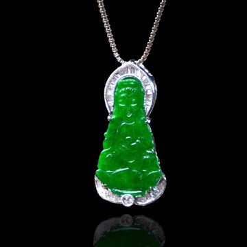 冰種正陽綠觀音菩薩項鍊18K金鑽石 | 天然緬甸玉翡翠A貨 | 送禮