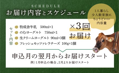 乳製品 定期便 3回＜牧成舎＞牛乳 ヨーグルト チーズ よりどりミニセット 4種 飛騨産生乳で作ったこだわりの乳製品セット 単身用 一人暮らし 2人暮らし ギフト まとめ買い [Q1940]