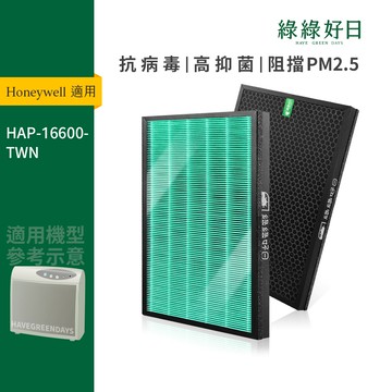 適用 Honeywell HAP-16600-TWN 負離子空氣清淨機 複合式抗菌HEPA活性碳濾網 綠綠好日