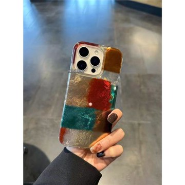 燙金格紋拼接適用蘋果16promax新款手機殼iPhone15ProMax保護套小眾高級感14pm時尚復古風13女款12個性錫紙紋