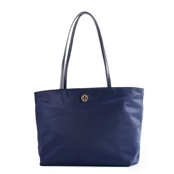 TORY BURCH 金屬標高密度尼龍拉鍊托特包-海軍藍/小