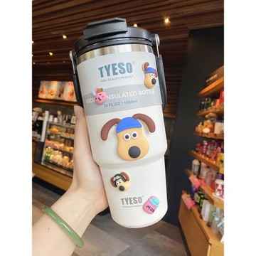 不銹鋼咖啡杯保溫杯大容量雙飲吸管水杯女高顏值保冷車載杯子男士