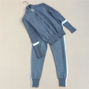 秋冬新款時髦明星同款休閑針織套裝夾克外套彈力長褲運動裝兩件套