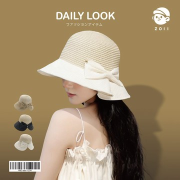 ZOII 佐壹 | 優雅蝴蝶結草帽 草編帽 編織帽 空頂帽 防曬 遮陽帽 帽子 透氣帽 帽 度假帽 #107057
