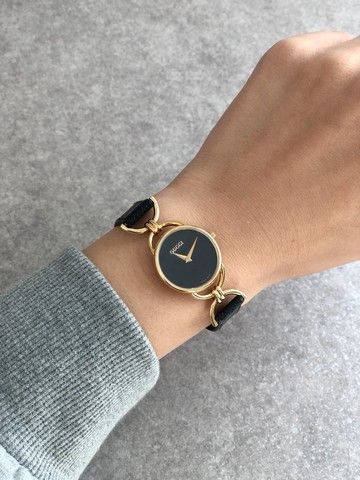 【 日本直送 名牌中古包 】GUCCI 古馳 手錶 黑色 皮革 石英 6000L vintage 古著 yav34a