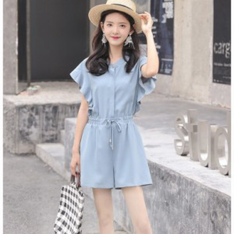 レディース ワンピース ミニ ワンピース 半袖 ｖネック ハイウエスト ウエストゴム シャムパンツ ショートパンツ ミニ丈 ジャンプスーツ 通販 Lineポイント最大1 0 Get Lineショッピング