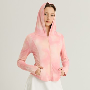 元動力 漸變印花連帽防曬外套(淺粉；S-XL)