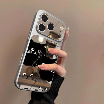 新款上新黑白貓咪適用蘋果17手機殼iPhone16promax鏡面15大視窗14/13/12女