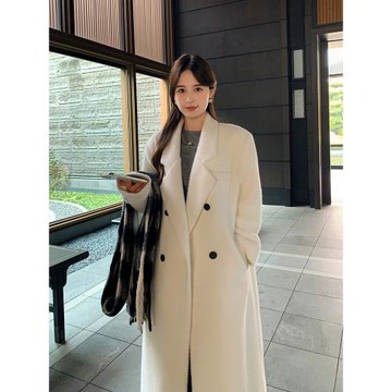 yuyuaa 寬松白色仿貂絨大衣女2024冬季新款復古顯瘦加厚毛呢外套