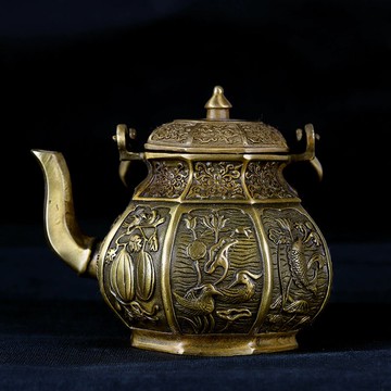仿古特價 銅器純銅黃銅八寶壺茶壺擺件裝飾工藝禮品古玩收藏品