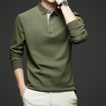 免運/快速出貨 長袖POLO衫男 2024年春秋季100%純棉長袖男士polo衫商務休閑純色高端翻領t恤男