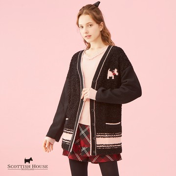 【SCOTTISH HOUSE】經典黑小香風V領梗犬毛衣外套CHT11415