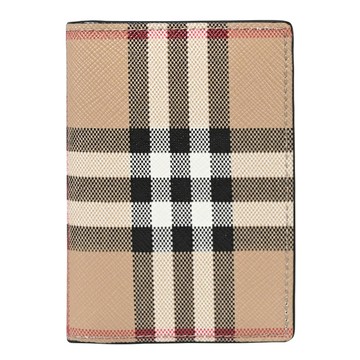 BURBERRY 8055268 經典品牌格紋對開隨身卡片夾.卡其