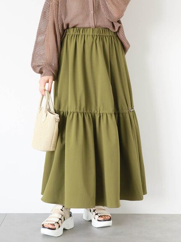 分層式抽繩設計腰際鬆緊長裙(FF36L0L0380) - ehka sopo