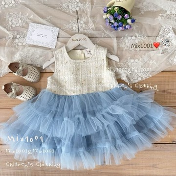 🌈✨mix1001 新年款🧨點綴編織背心洋裝✨兒童蛋糕網紗背心洋裝 5-17