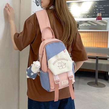 可愛帆布胸包女ins百搭日系小清新斜挎包原宿大容量學生單肩包女